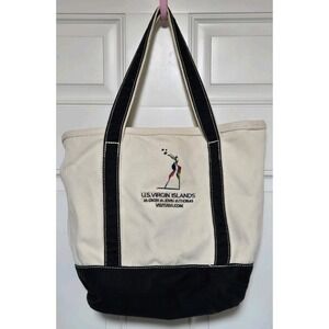 Lands End Canvas Tote Bag Navy Natural Embroidered Virgin Islands Land's End